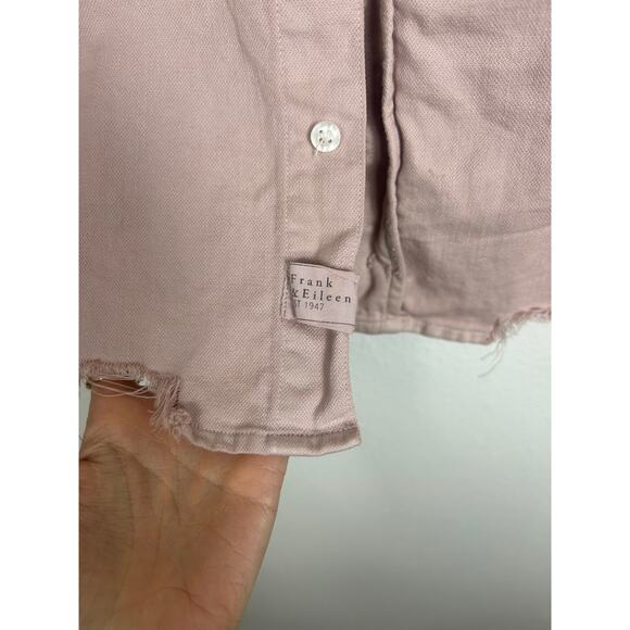 Frank & Eileen Italian Denim Button Down Distressed Shirt Dusty Pink Small - Picture 5 of 6